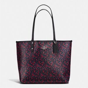 Coach Black and Red Floral Tote Bag